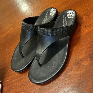 FitFlop, black leather sandals with crystal detail